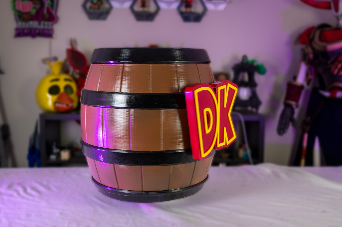 3D Printed Donkey Kong -Themed Barrel Prop • Retro Jungle Gaming Display Piece