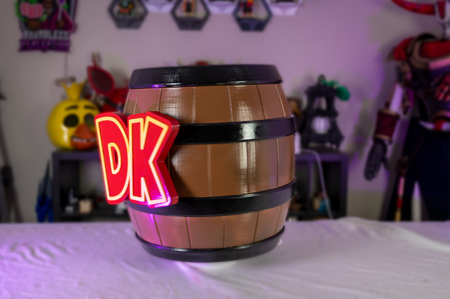 3D Printed Donkey Kong -Themed Barrel Prop • Retro Jungle Gaming Display Piece