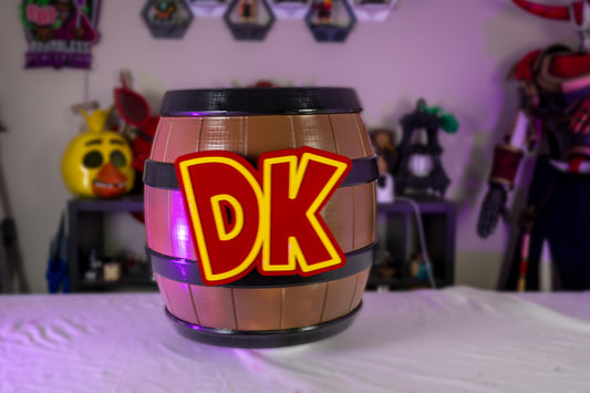 3D Printed Donkey Kong -Themed Barrel Prop • Retro Jungle Gaming Display Piece
