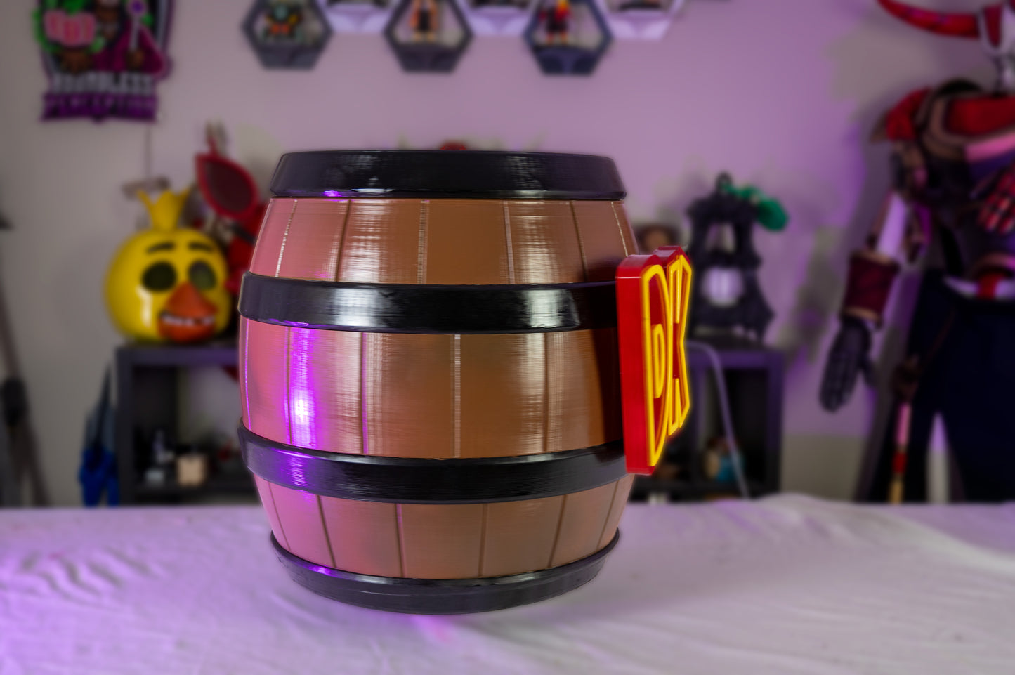 3D Printed Donkey Kong -Themed Barrel Prop • Retro Jungle Gaming Display Piece