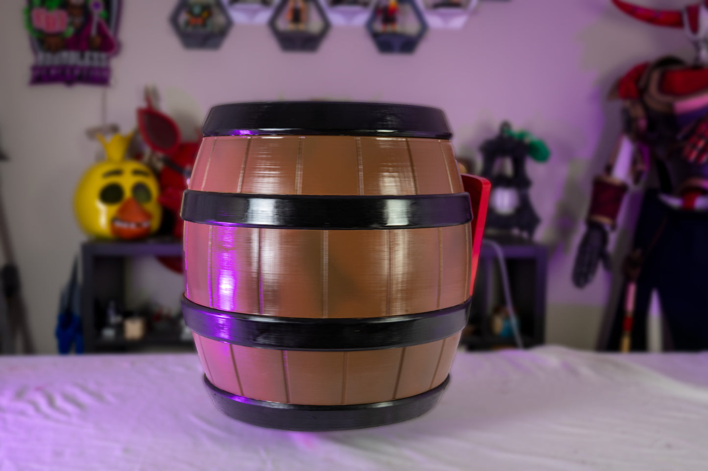 3D Printed Donkey Kong -Themed Barrel Prop • Retro Jungle Gaming Display Piece